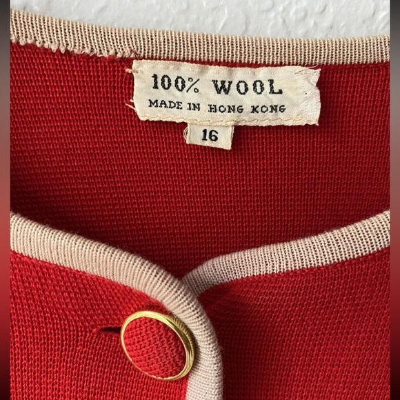 Vintage Red CARDIGAN SWEATER JACKET Gold Piped Luxury Lipstick Red SZ 16 XL Plus - Picture 6 of 6